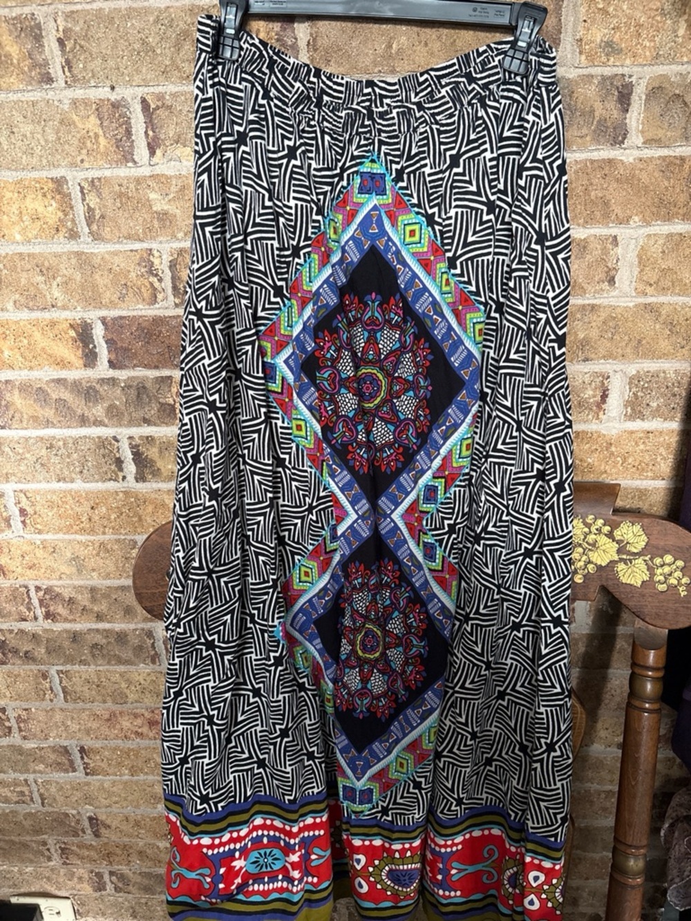 Magic Black & Multicolor Geometric A-Line Skirt